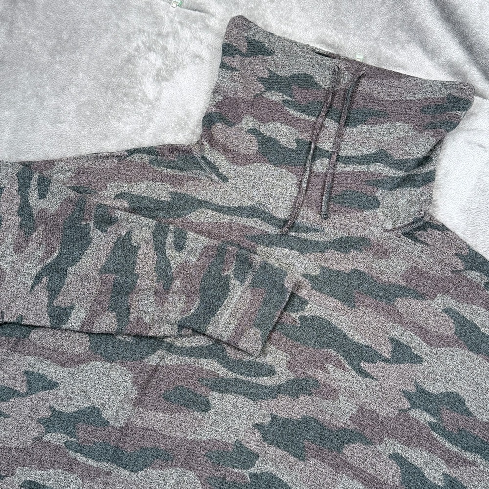 Maurices Fleece Camo Cowl Neck Sweater Women 2X Top Drawstring Super Soft Funnel